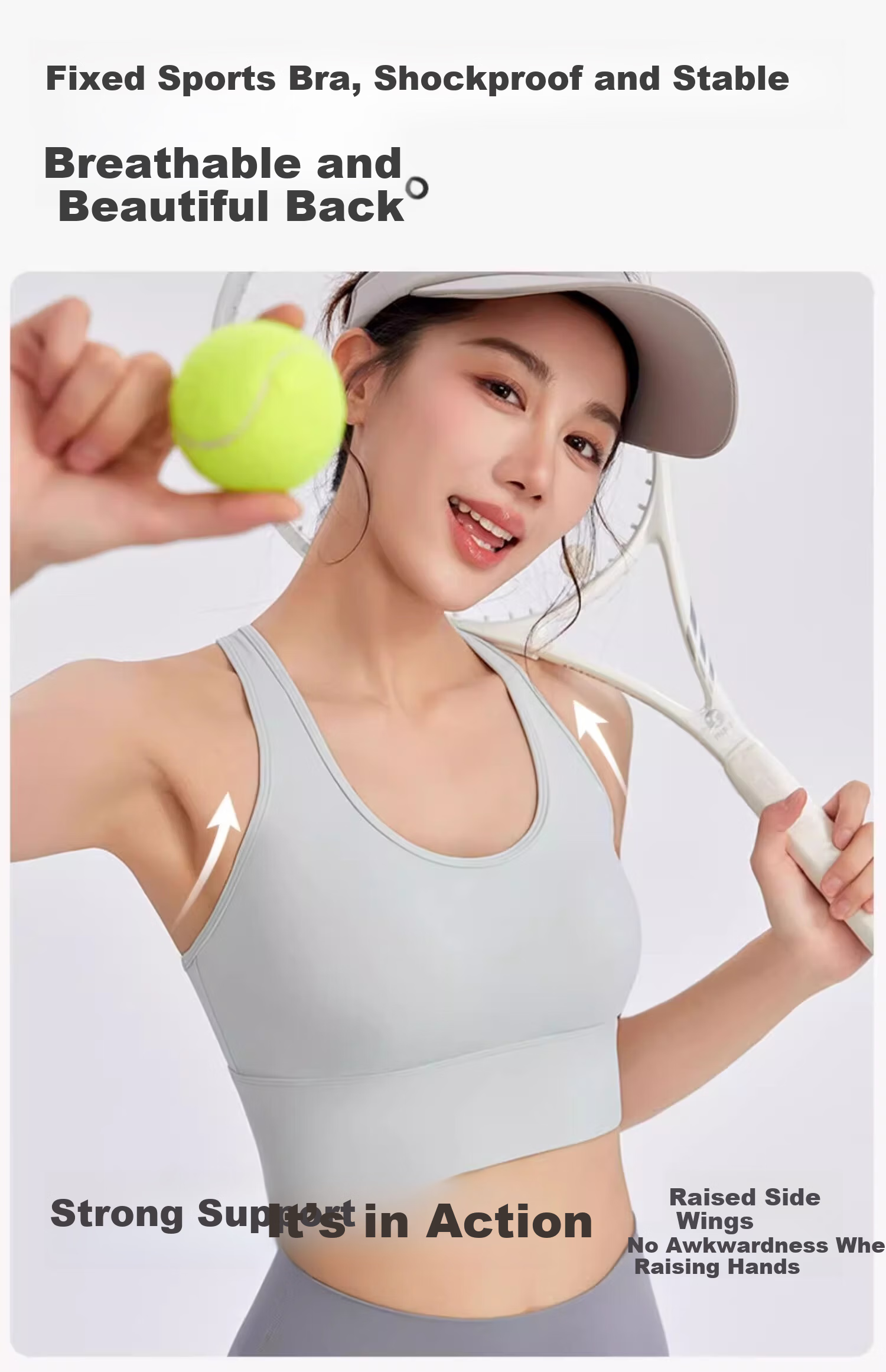 NEVER ME Sports Bra, Shock-Absorbing, High-Impact Fitness Training Yoga Sports Vest with Chest Pads, Beautiful Back Design, Side Support, White 6