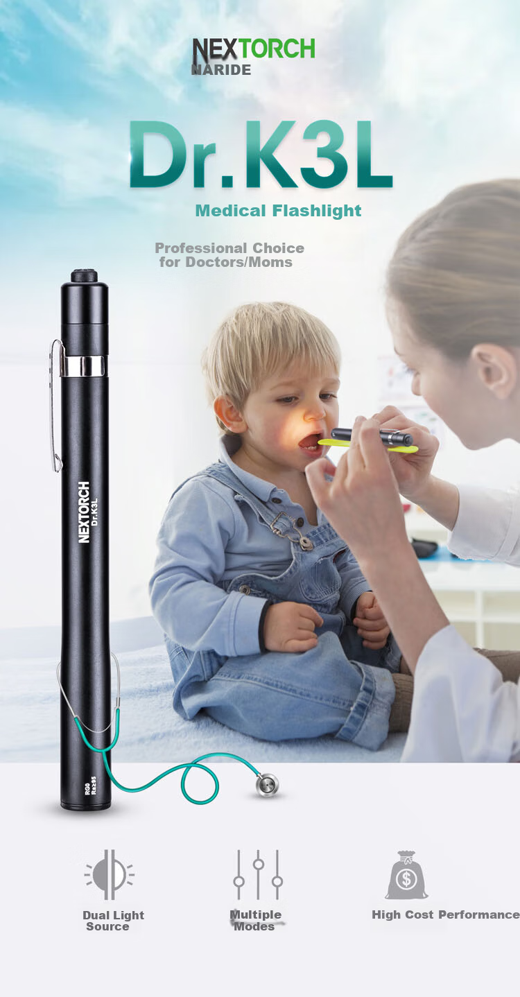 NEXTORCH K3L Medical Flashlight Yellow White Dual Light ENT Ophthalmology Examination Medical Penlight AA Battery 1