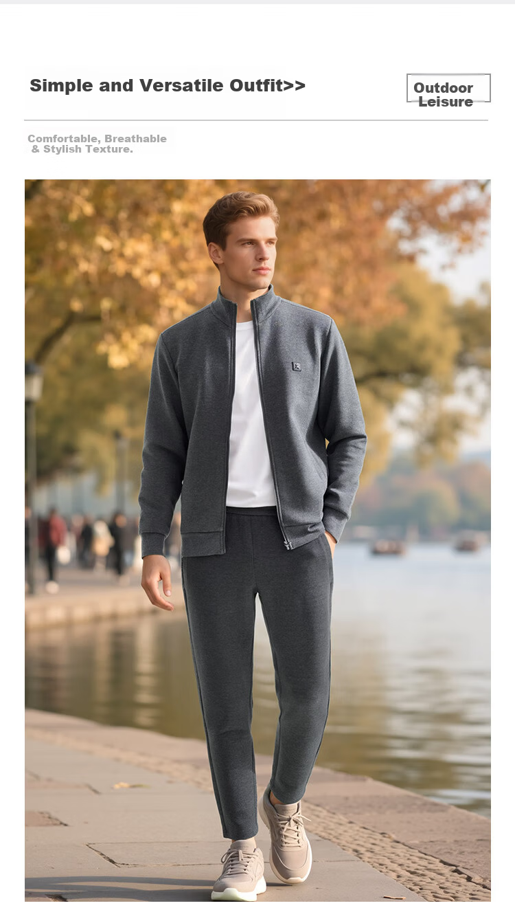 MONTAGUT Men's Spring and Autumn Casual Sports Set Fashion Stand Collar Zip-up Sweatshirt and Sweatpants Two-Piece Set Medium Gray 2XL 1