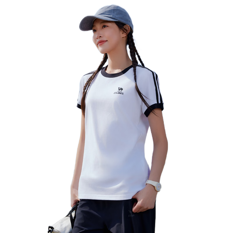 CAMEL Dilireba Same Style Pure Soft Cotton Slim Fit Women's Short Sleeve T-Shirt C36BAXLN092A Boundless White M