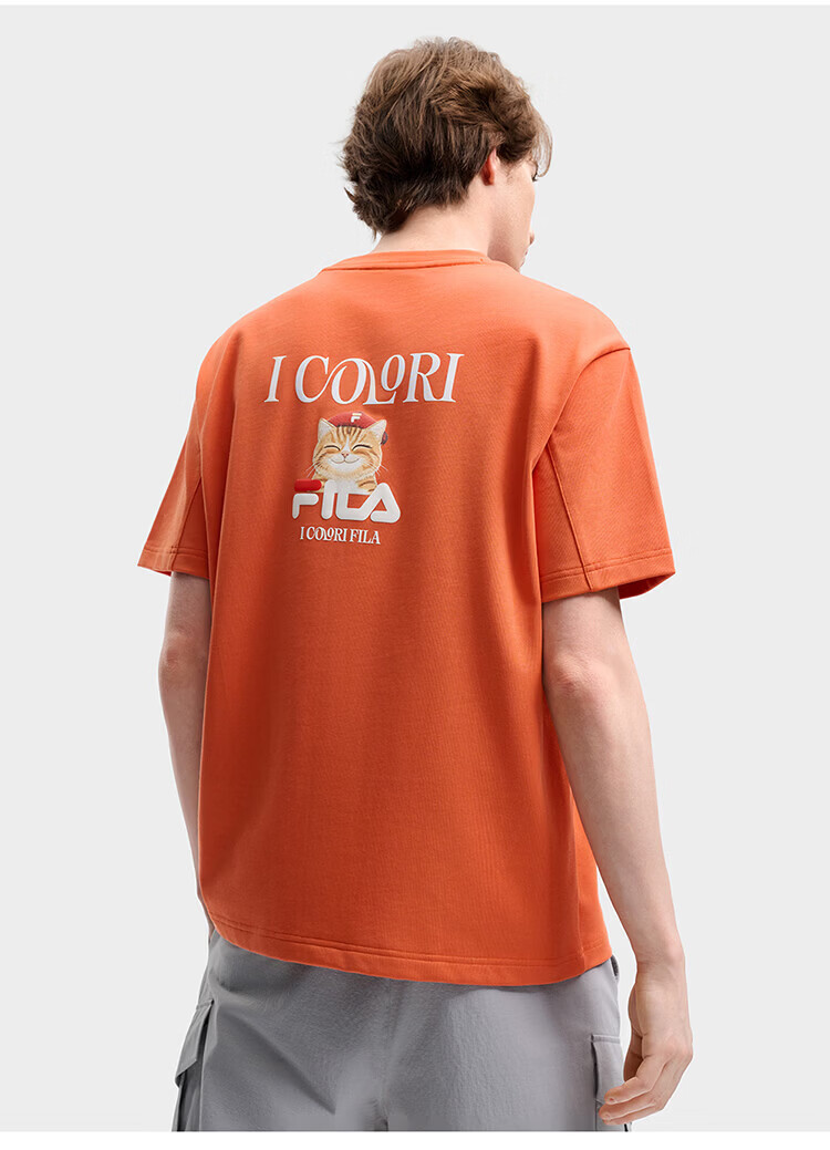 FILA Official 2026 Summer Couple Short Sleeve T-Shirt Casual Loose Fit Cotton Cat Knit Tee 71