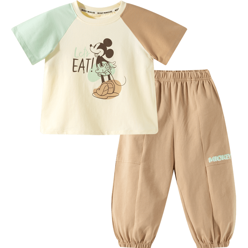 Disney Boys Casual Sports Cartoon Comfortable Cooling Short Sleeve Mosquito Repellent Pants Set Summer New Light Khaki 100