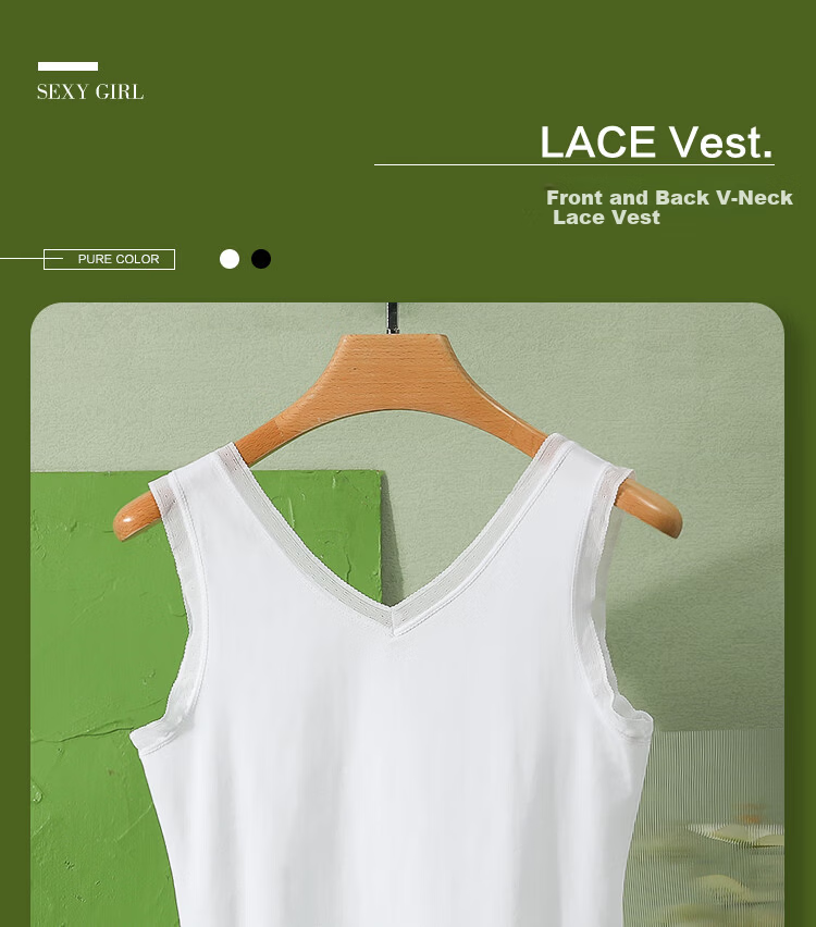 Hodo Women's Cotton-Spandex Stretch Breathable Lace Trim V-Neck Simple Tank Top Summer New Arrival 1