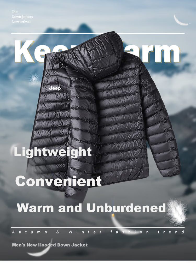 JEEP Men's Autumn Winter Hooded Lightweight Warm Outdoor Sports Versatile Down Jacket Navy Blue L 2