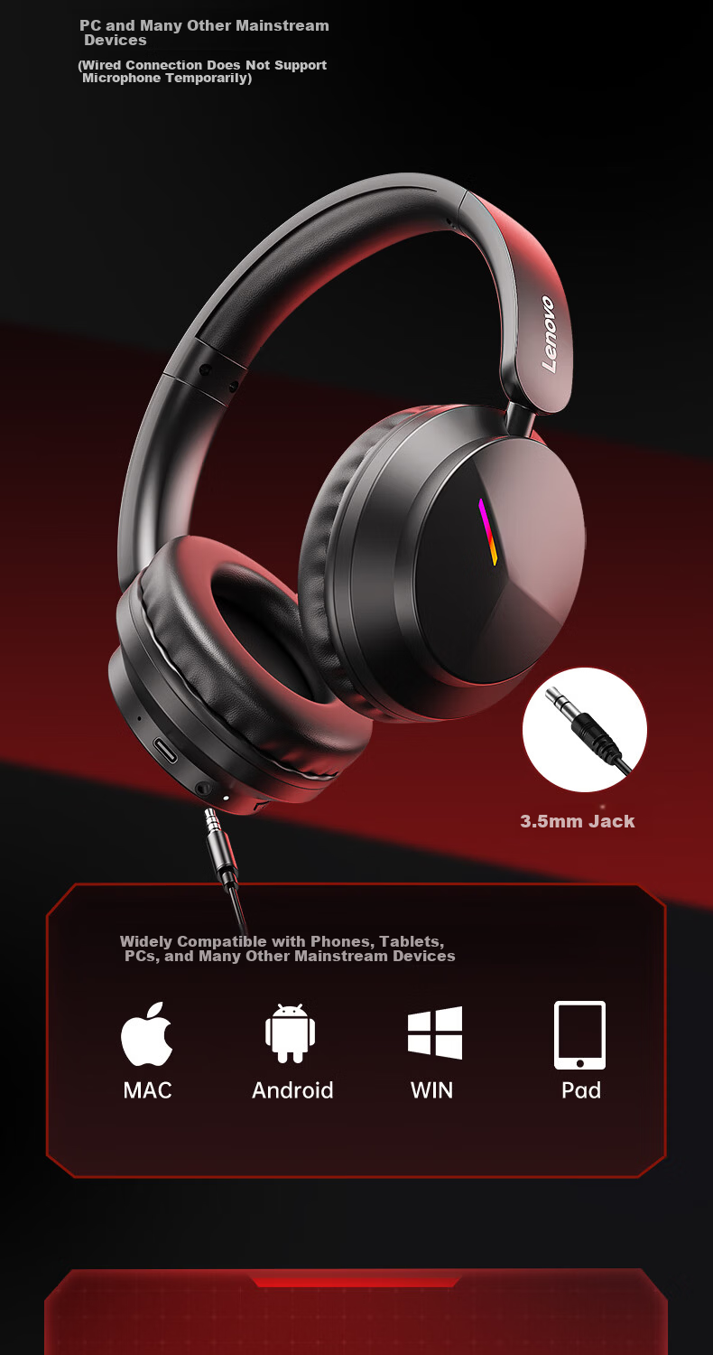 Lenovo Official JD Self-operated Gaming Headset Over-ear Bluetooth Wireless Long Battery Life FPS PUBG Delta Fearless Contract EH140 Black 11