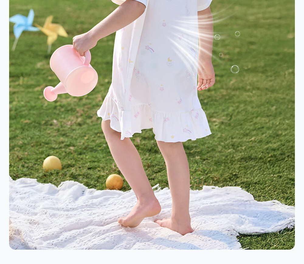 Betis Kids Homewear 2026 Summer New Thin Breathable Short Sleeve Nightdress Girls Pajamas Air Conditioning Dress with Lace 24
