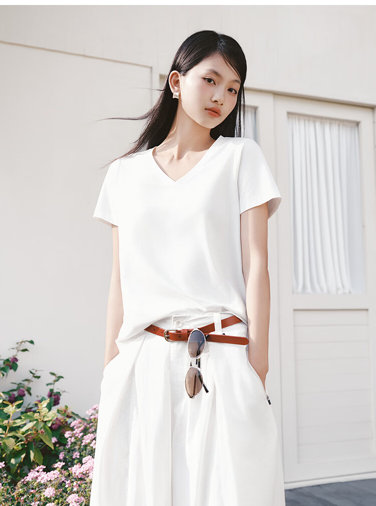 Semir Cooling Short Sleeve T-Shirt Women Summer Solid Color V-Neck Shoulder Moisture-Wicking Quick-Dry Antibacterial Top 2026 109326100002 10