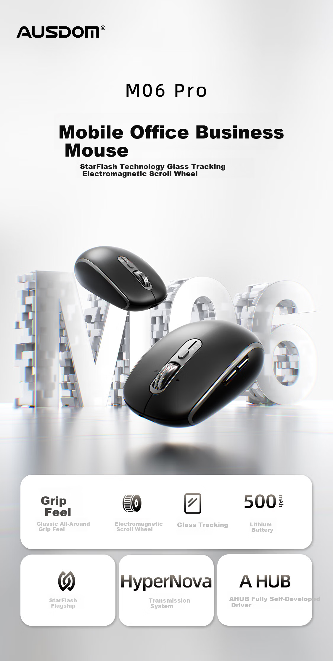 AUSDOM M06pro Wireless Mouse Four-Directional Electromagnetic Scroll Silent Star Flash Wired Bluetooth Tri-Mode Connection Laptop Business Office Portable Mouse Graphite Black Anywhere 2