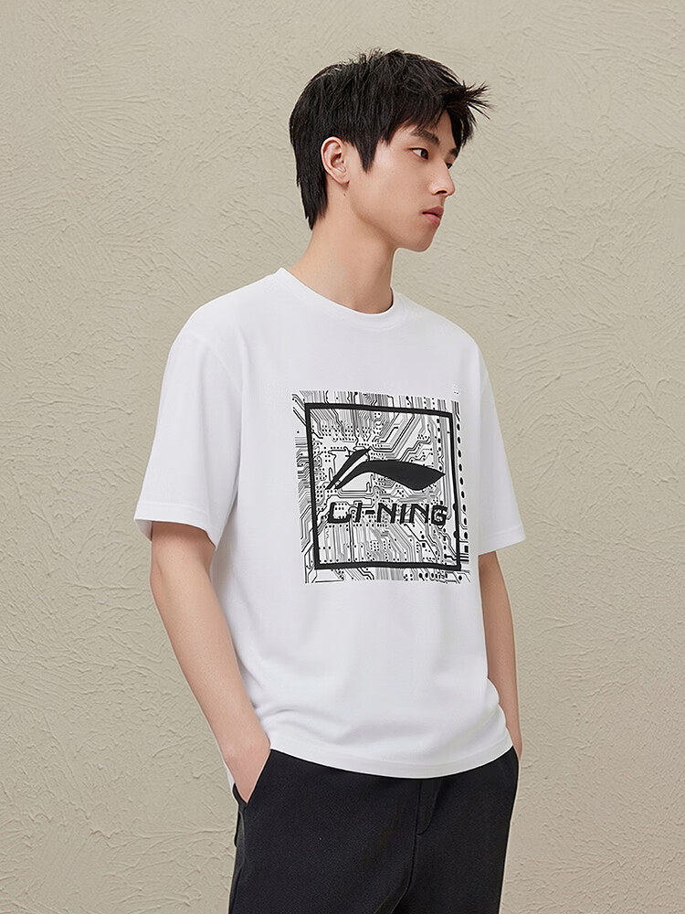 LI-NING Men's Breathable Lightweight Comfortable Summer T-Shirt Trendy Fashion Round Neck Printed Casual Versatile Sports Top 3