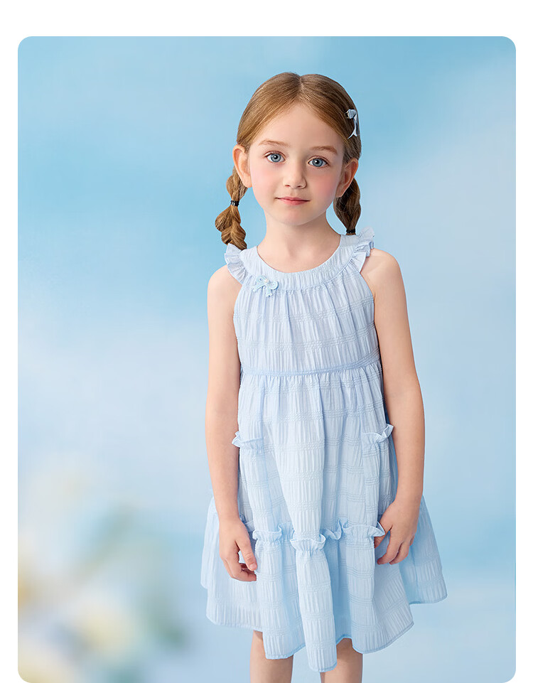 Balabala Kids Dress Girls 2026 New Summer Baby Dress Embroidered Bow Delicate Ruffle Sweet 18