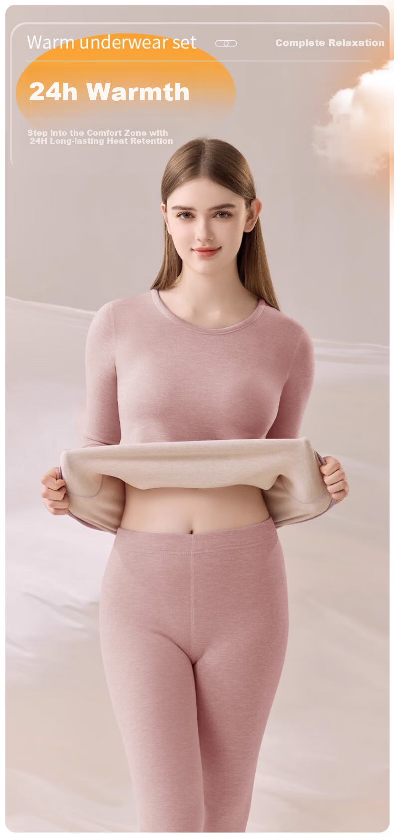 BOPRUIEY Women's Thermal Underwear Set Wool Silk 7A Antibacterial Mite-Resistant Autumn Top and Bottom Base Layer Light Green 6