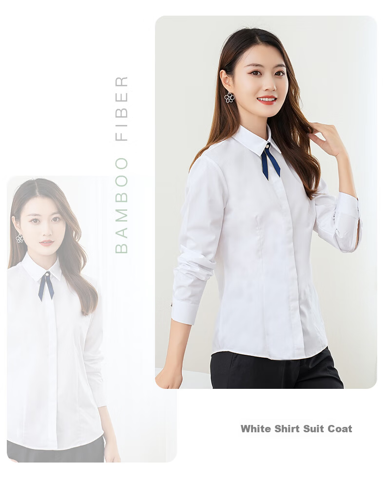 ROMON [Bamboo Fiber, Wrinkle-Resistant, Slightly Elastic] Long-Sleeve Shirt for Women, Slim Fit Professional Wear, Business Base Layer, Work Uniform Blouse 15
