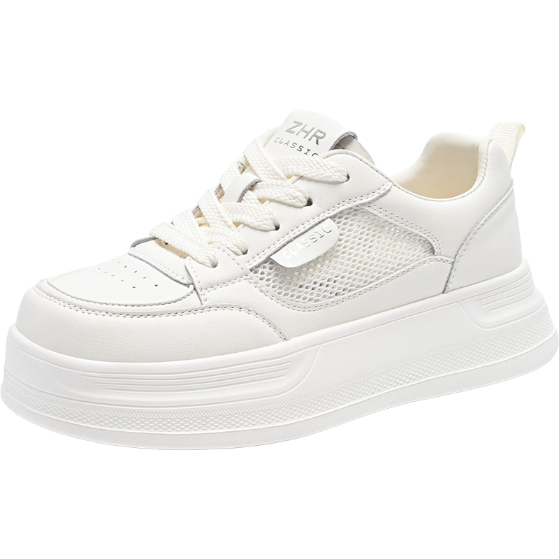 ZHR Women's White Sneakers 2026 Summer New Breathable Mesh Casual Thick Sole Shoes AL33E Off-White Size 38