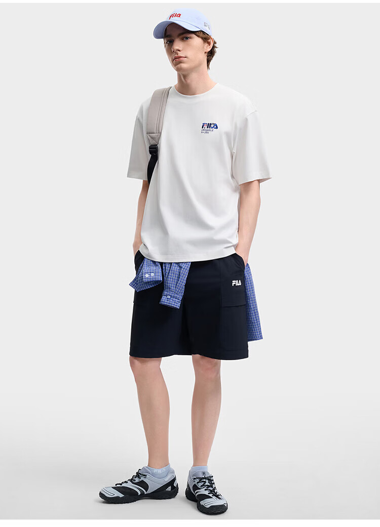 FILA Official Couple's Knitted Short Sleeve Shirt 2026 Summer Fashion Casual Unisex Loose Cat Embroidery T-Shirt 72