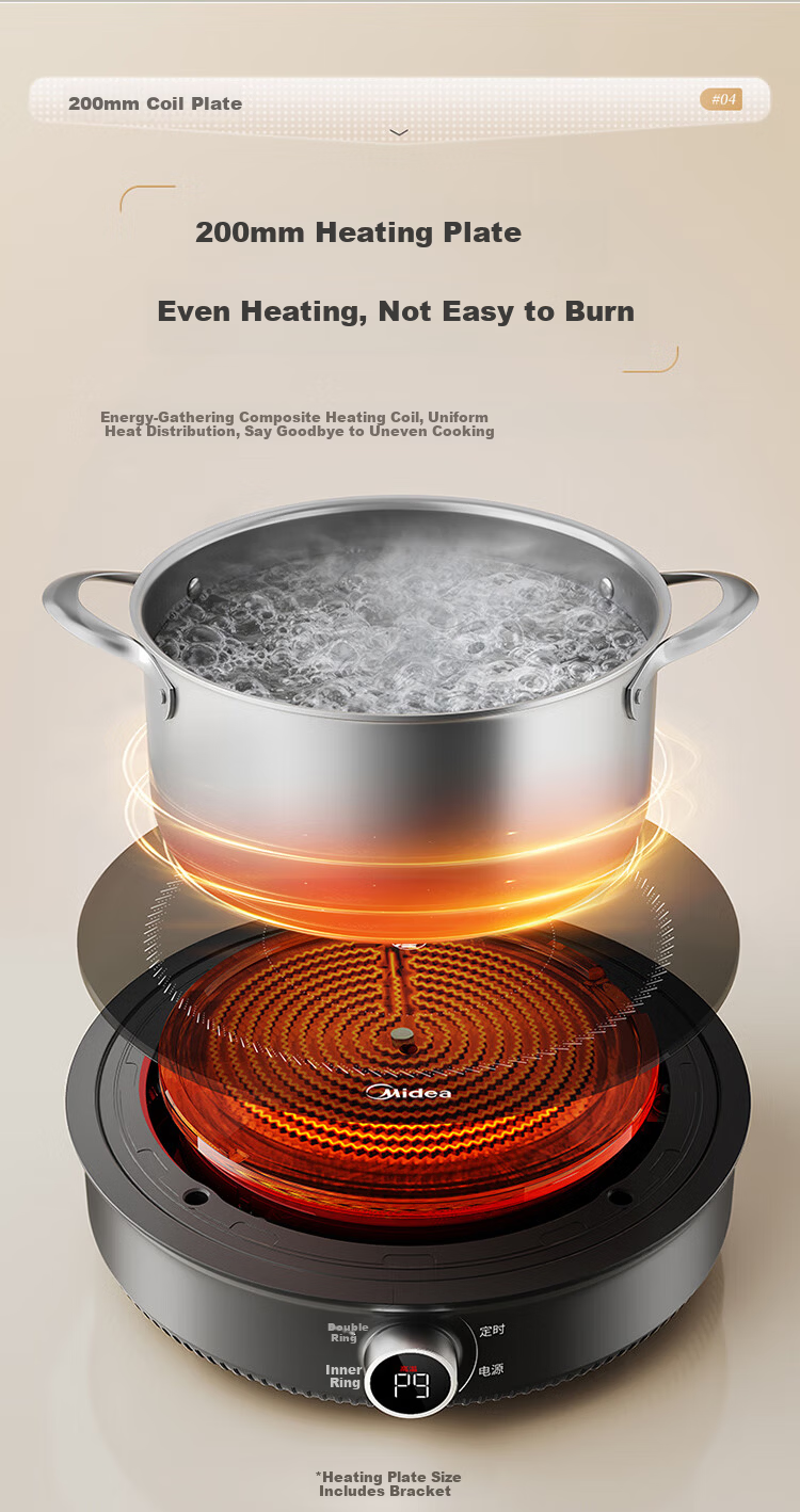 Midea Electric Ceramic Stove Tea Cooker Induction Cooker Household New Induction Cooker Hot Pot Smart Double Ring High Power Battery Stove Stir-fry Stove Tea Brewing Stove Hot Pot Stove MC-HW22E03 8