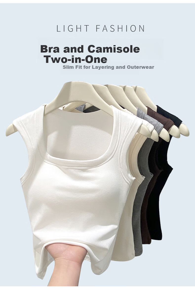 LangSha Square Neck Padded Tank Top for Women, Integrated Chest Pad, Racerback, Side Coverage, Slim Fit, Wide Shoulder Base Layer Shirt for Inner and Outer Wear 2