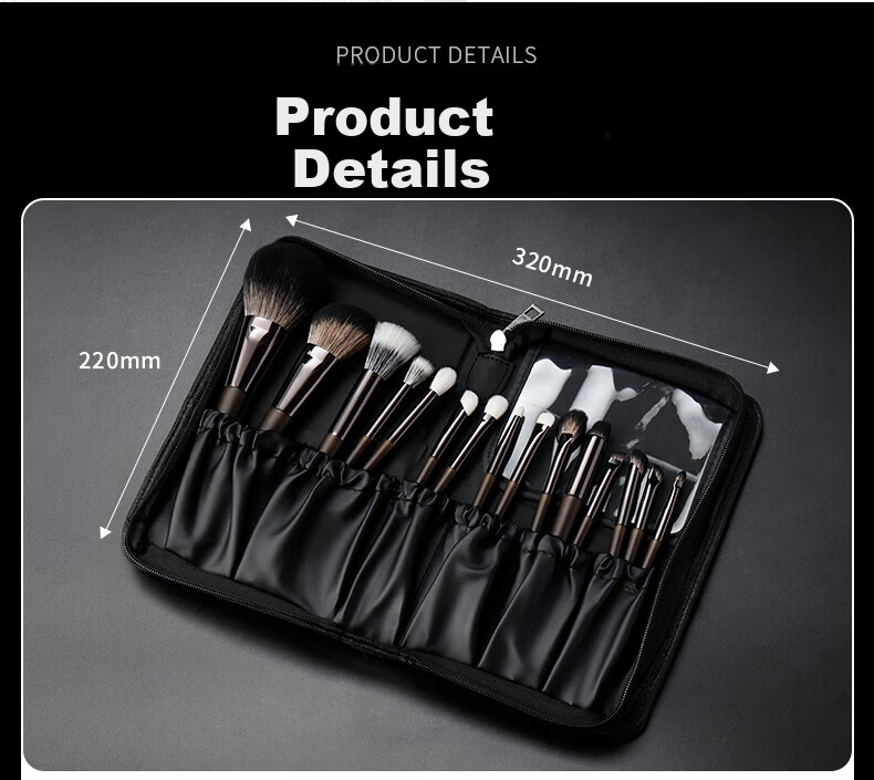 LADES Wooden 15-Piece Makeup Brush Set Animal Hair Powder Brush Lip Brush Concealer Brush Beauty Tools 14