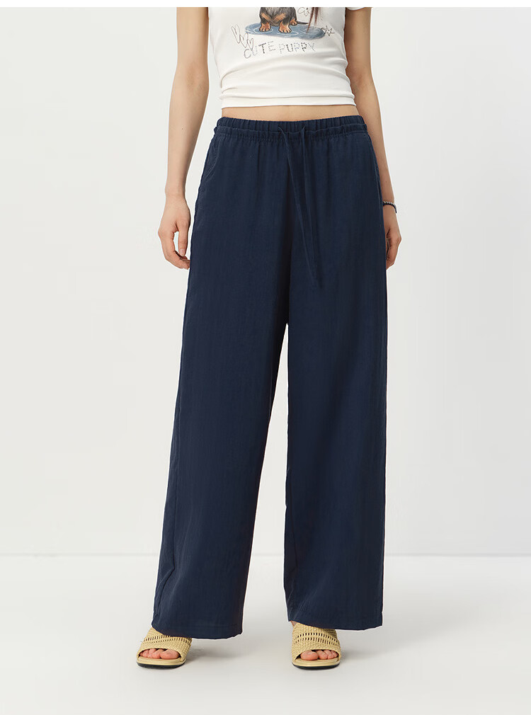Semir Women's Casual Summer Solid Texture Ruffled Wide-Leg Loose Draped Pants 2026 Wide-Leg Trousers 109326127015B 40