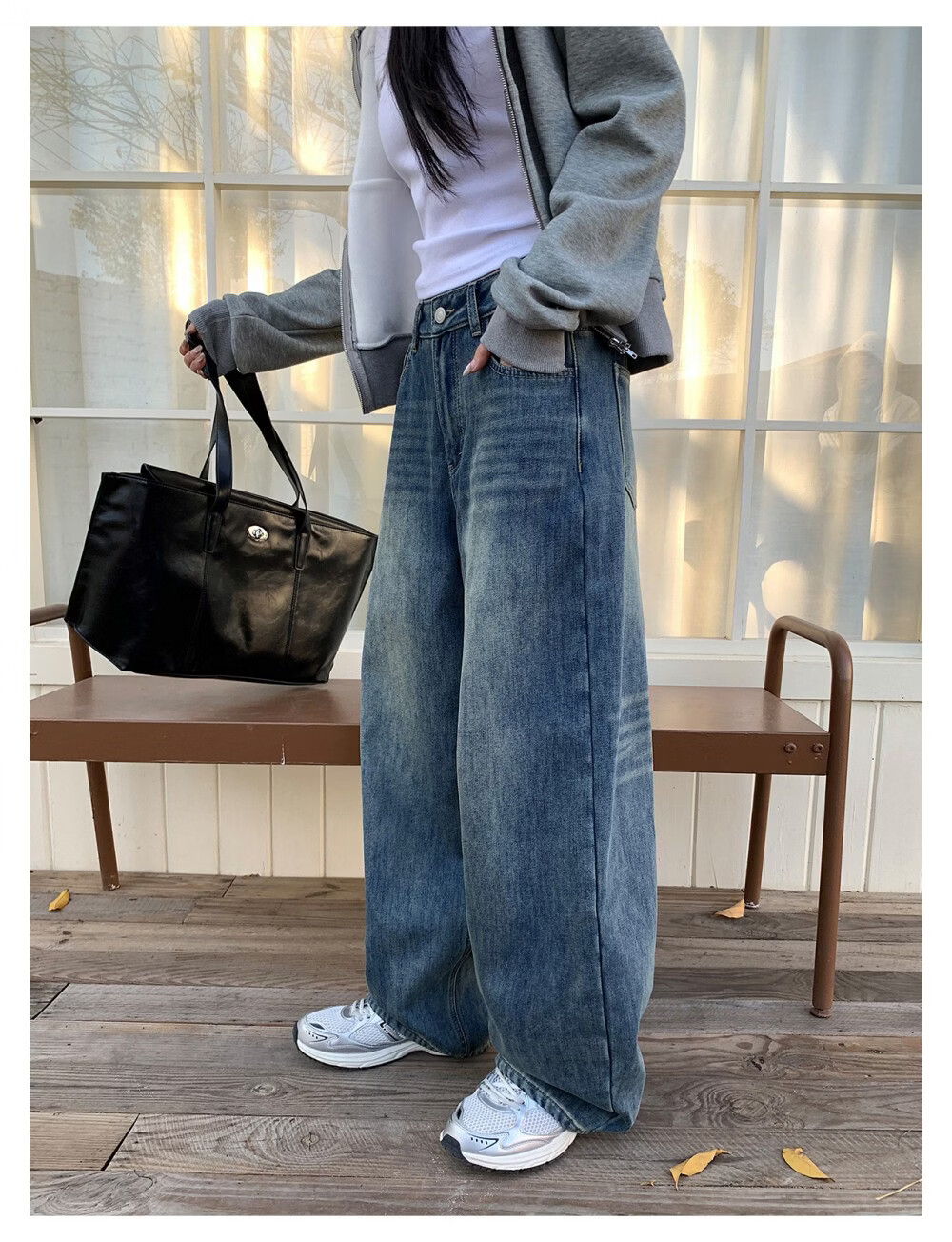 ICH MODE "Versatile Favorite" Loose Slimming Lazy Casual Straight-Leg Jeans Women's Wide-Leg Pants Light Blue S 17