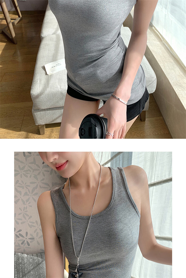 Langsha Women's Mid-Length Slim Fit U-Neck Sleeveless Tank Top, New Style, Extended Length, Layering and Outerwear 15