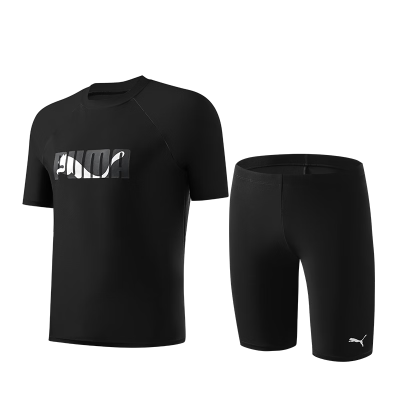 PUMA Men's Two-Piece Swimwear Set Quick-Dry Swim Trunks with Anti-Embarrassment Design, Original Yarn, UV Protection, Hot Spring Swimwear