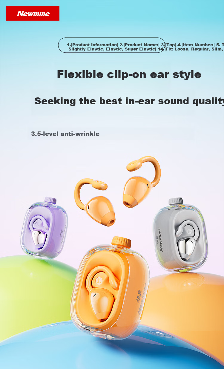 Newmine JM47 Wireless Sports Bluetooth Earphones Clip-On In-Ear Comfortable Gaming Running Calling Noise Cancelling Long Battery Life Beige for Android and Apple Phones 2