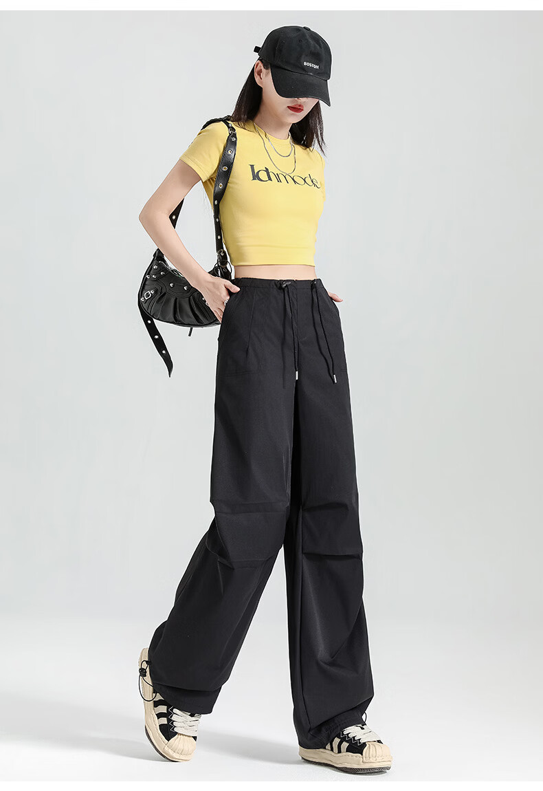 Xueqiman Ice Silk Quick-Dry Work Pants Women 2026 Summer Thin Outdoor Hiking Cargo Pants High Waist Drawstring Casual Trousers Female 19