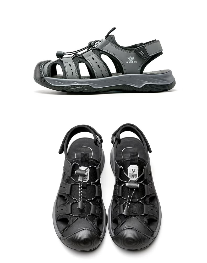 Yierkang Men's Sports Casual Open-Toe Sandals Beach Outdoor Water-Resistant Sandals 62121W Black Size 39 15