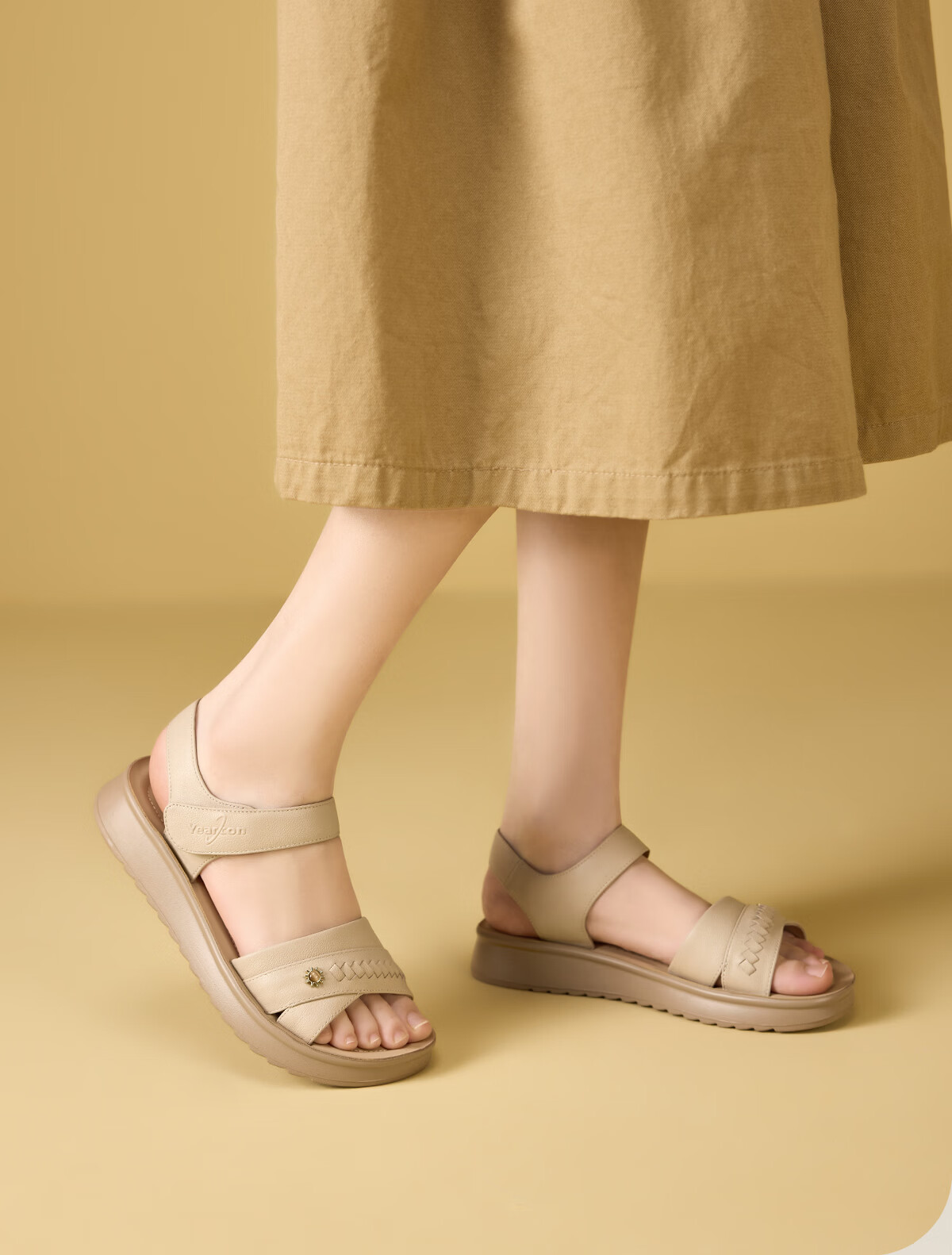 Eierkang Women's Genuine Leather Soft Sole Magic Tape Comfortable Wedge Sandals for Middle-aged and Elderly Moms 18061W Off-white Size 40 1
