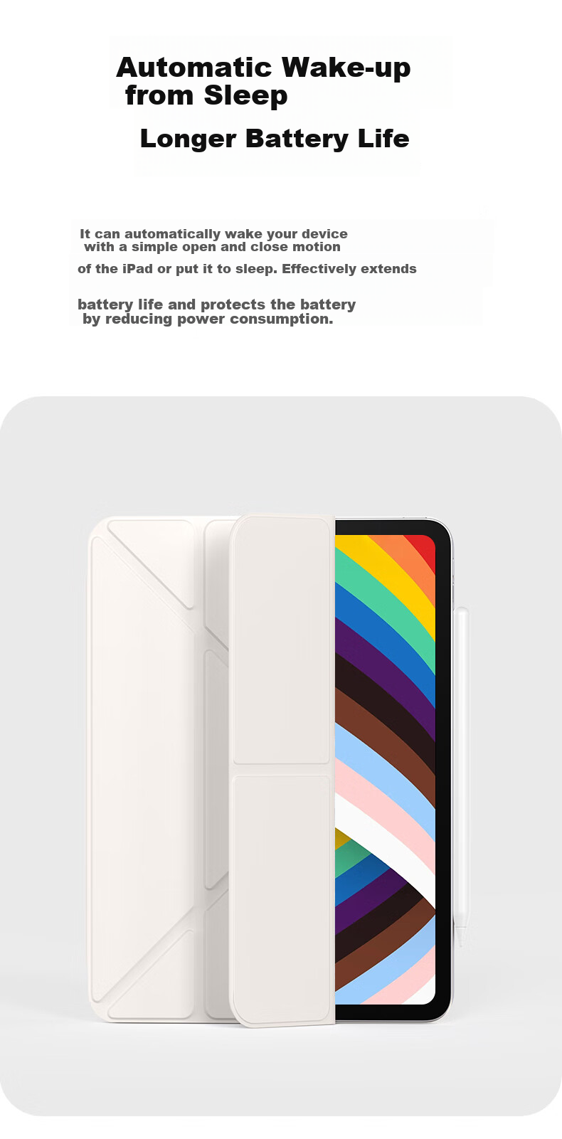 RBP Air 13-inch M3 Chip 2025 Tablet Case Universal Pro456 Protective Cover [3Y Fold Magnetic Double-sided Clip · Multi-angle Support with Buckle] Cream White 4