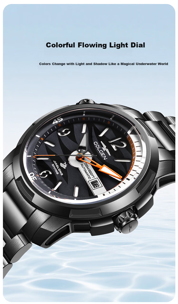 GOLGEN Men's Watch Jiao Long Large Dial Steel Band Sports Waterproof 200M Mechanical Watch Birthday Gift for Boyfriend 16020 5