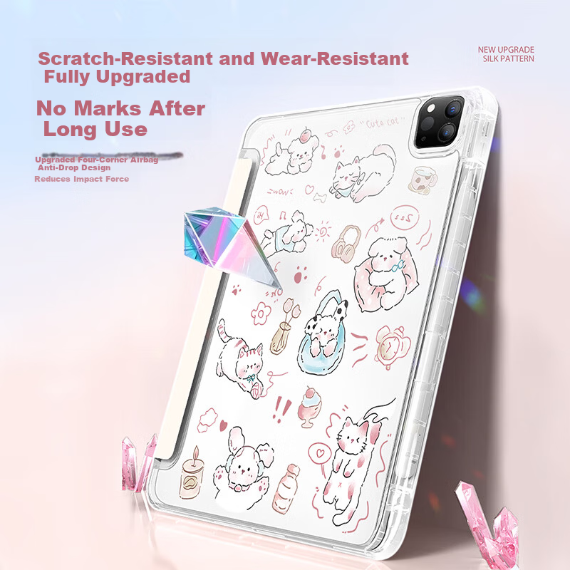 Kelimann Acrylic Protective Case with Pen Slot for iPad 12/11/10 Inch 11th/10th Gen 2026/25/22 Models Y-Fold Shockproof and Anti-Bend - Cute Cat Design