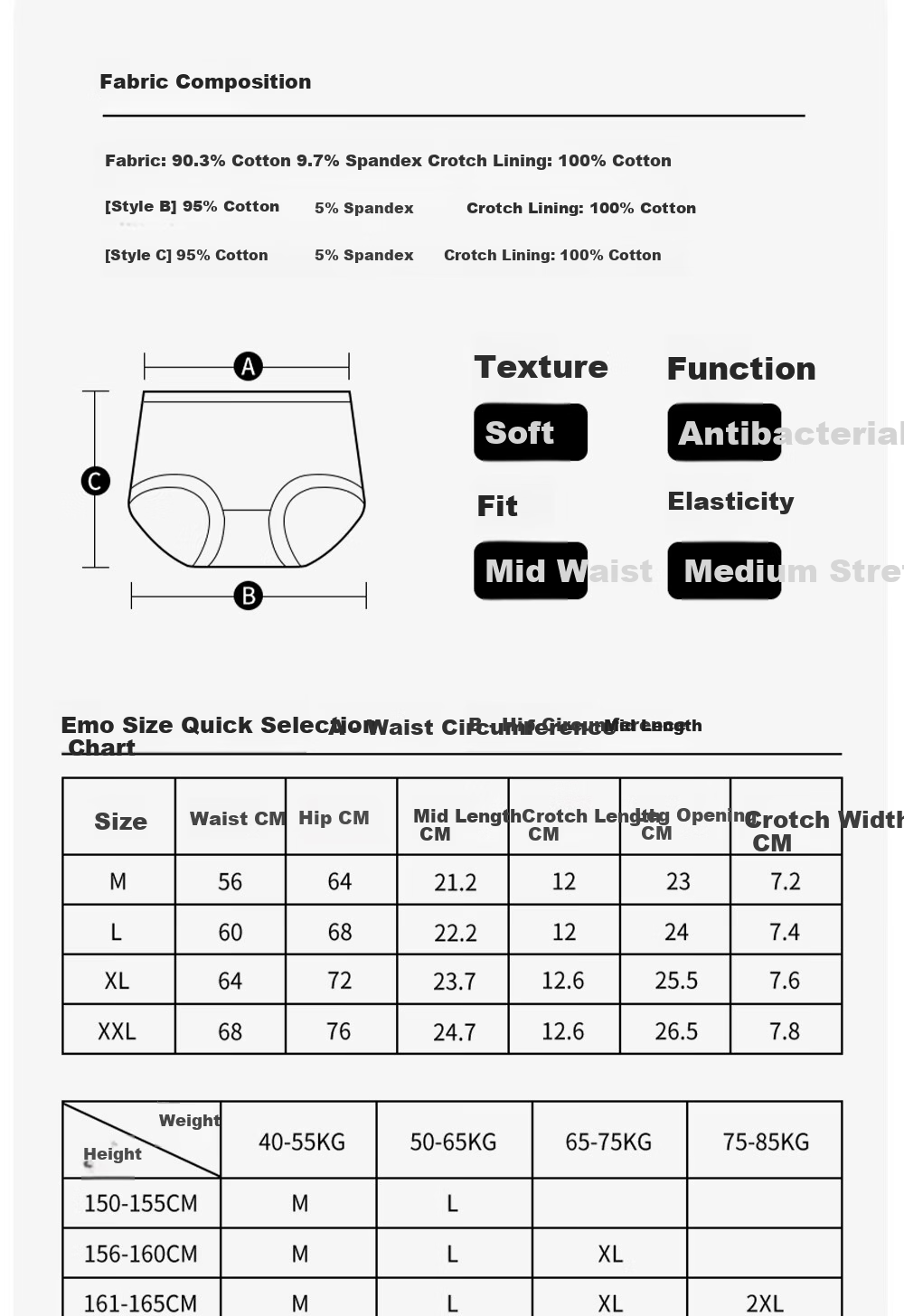 Emo Women's Antibacterial Underwear 2025 New Mid-Waist Seamless Plus Size Bikini Panties Champagne White + Pink + Light Coffee XL 14