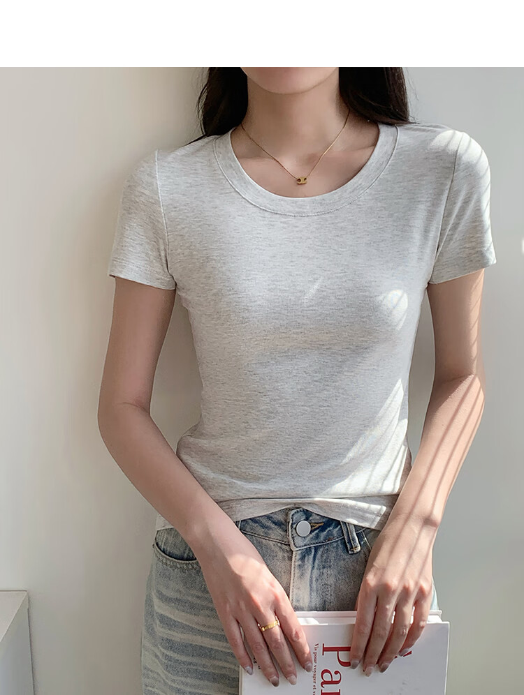 Herbal Original Color Women's T-Shirt Short Sleeve Pure Cotton White Loose Fit Basic Black Breathable Top 2026 New Summer Round Neck Korean Style 12