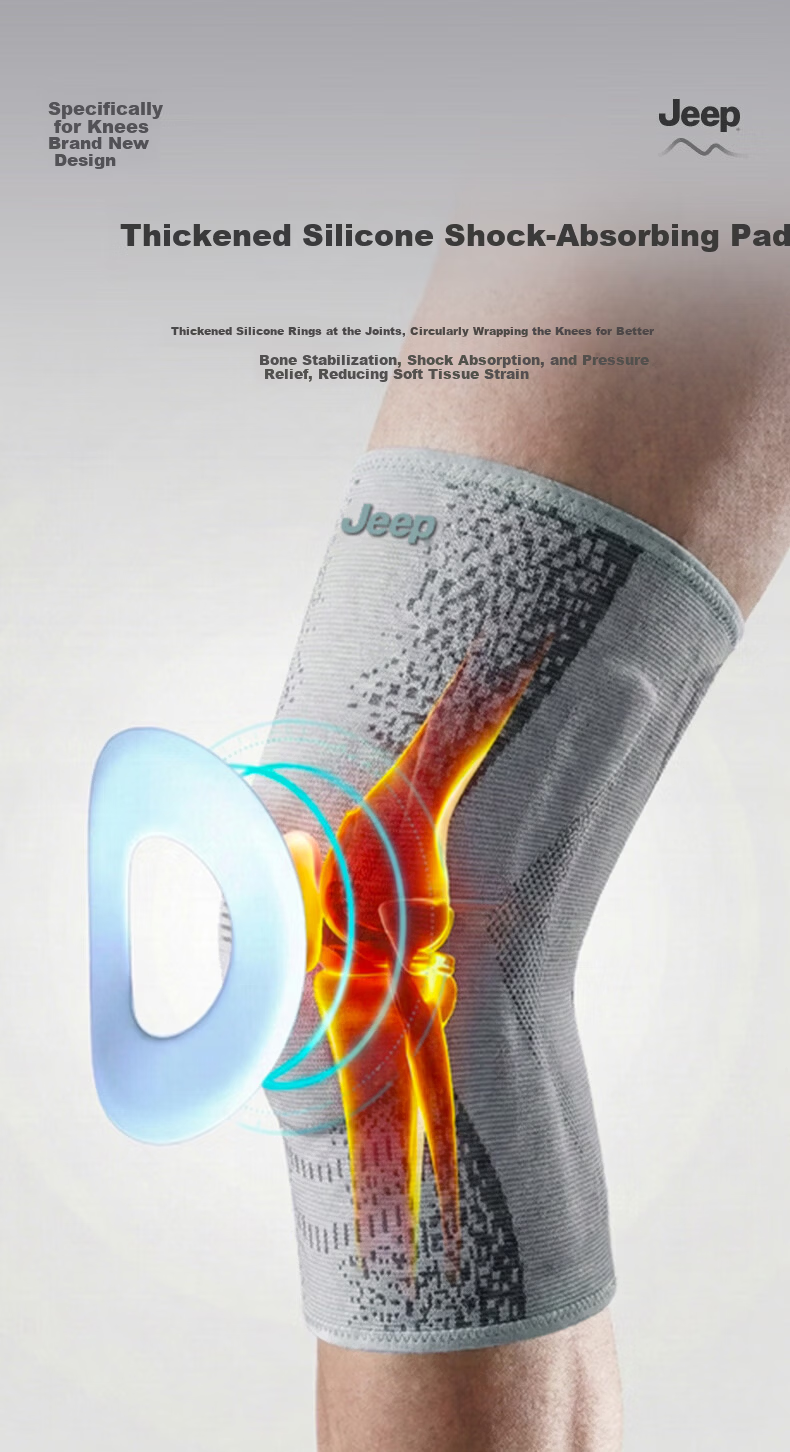 JEEP Knee Pads Sports Unisex Basketball Anti-Collision Running Fitness Breathable Adult Silicone Support Knee Pads Green L 2