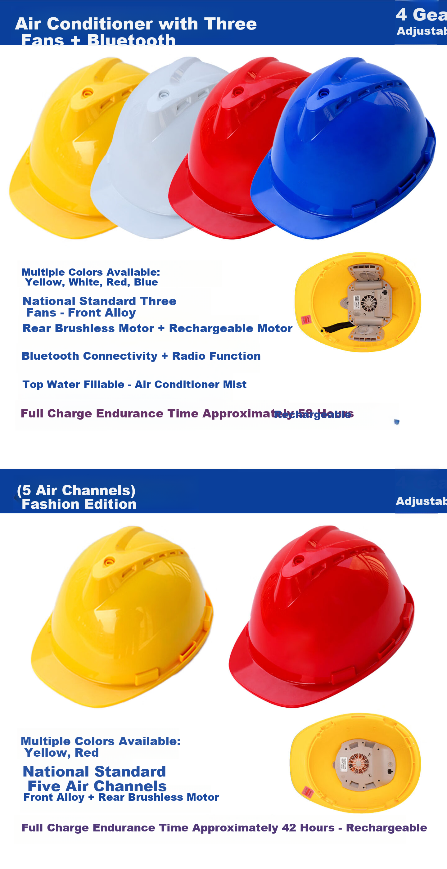 Norrisan New National Standard Built-in Fan Safety Helmet Cooling Summer Sun Protection Temperature Reduction ABS Smart Helmet with Fan Construction Site Rechargeable V-Type 4 Fans Customizable - Red 2