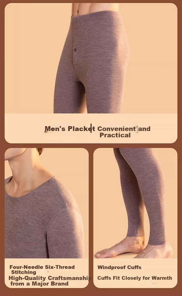 Langsha Men's Thermal Underwear, Antibacterial And Anti-Mite, Goose down Seamless, Heat-Generating, Thin-Fit Autumn Top And Bottom Set 28