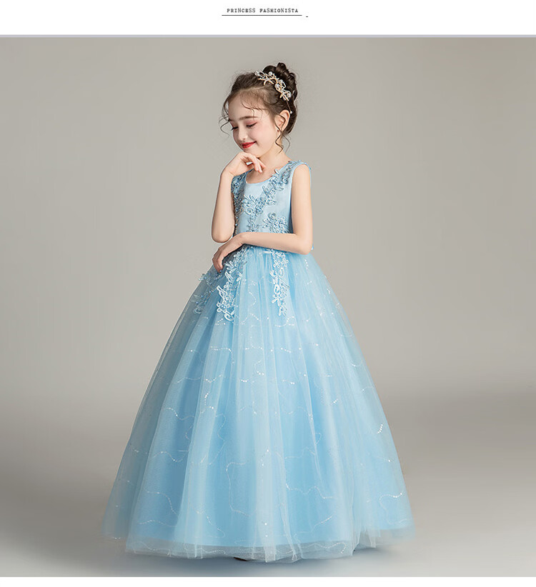 LUOBOBEIBEI Children's Summer Princess Dress, Tulle Gauze Formal Dress, Long Piano Performance Dress for Girls, Champagne Color, Size 150 8