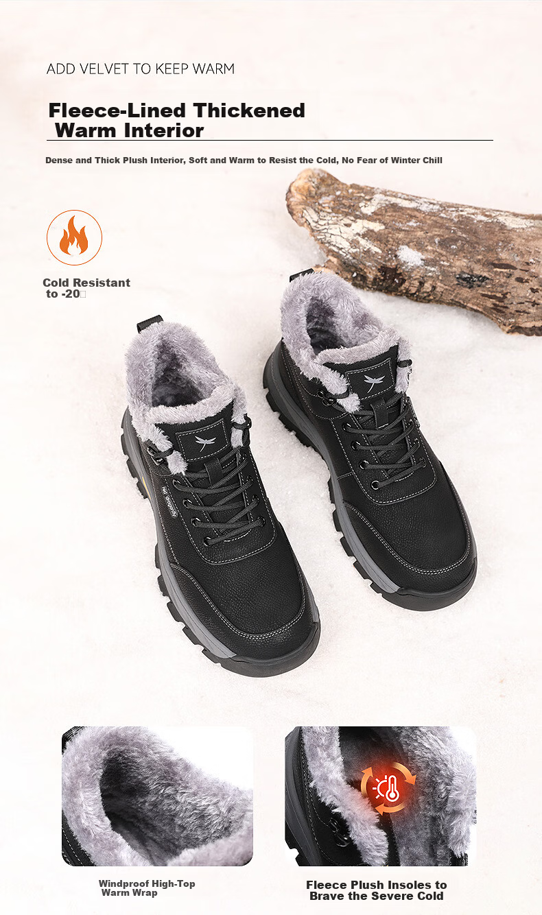 Red Dragonfly Casual Leather Martin Boots Men Workwear Comfortable Fleece Lined Warm Northeast Cotton Boots WXD444261 Black Size 43 2