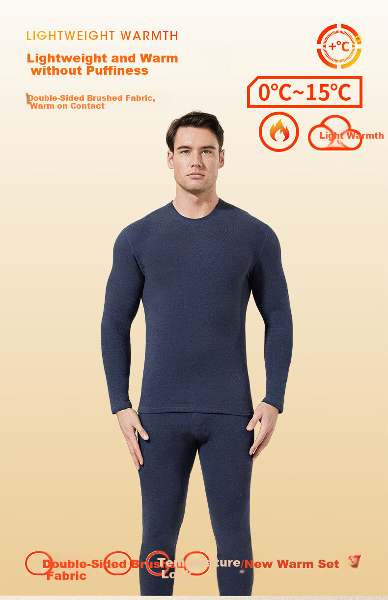 Me feeling Men's Thermal Underwear Set Plus Size Middle-aged and Elderly Fleece-lined Thickened Acrylic Heating Autumn Winter New Plush Base Shirt 1