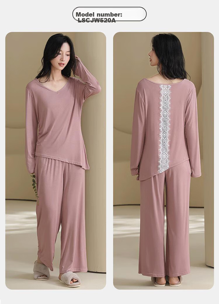 LangSha Women's Pajama Set Spring Summer Smooth Bare Skin Comfortable Homewear 2026 New Pink 6