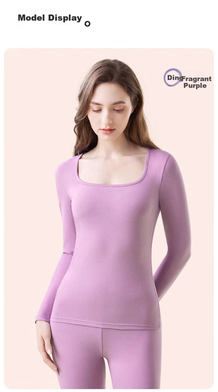 Caiyue Women's Thermal Underwear Xinjiang Cotton Seamless 10A Antibacterial Stretch Pure Cotton Autumn Top and Bottom Set with Square Neck 14