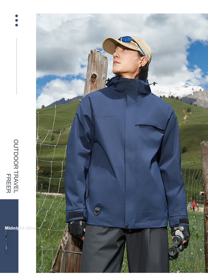 JEEP SPIRIT Men's and Women's Outdoor 3-in-1 Waterproof Windproof Mountaineering Jacket Couple's Dark Night Blue XS 27