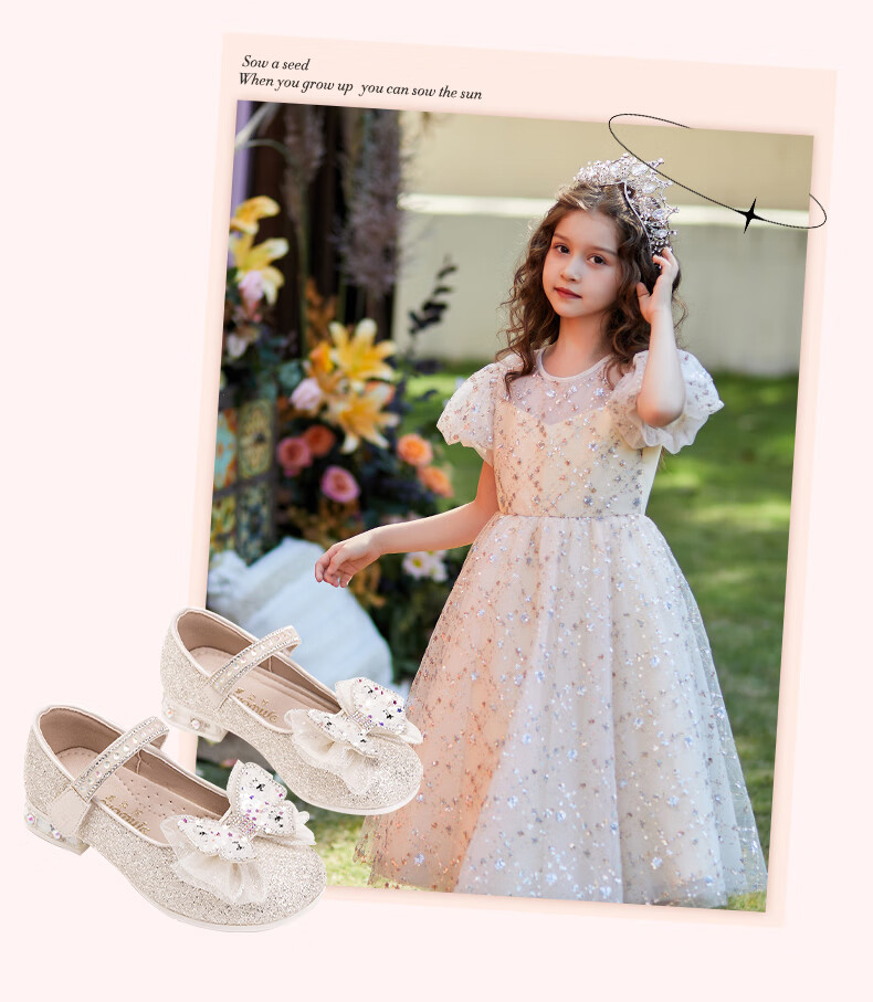 Fulomi Girls Princess Shoes Spring Autumn Children's Sequin Crystal Flats Performance Dress Shoes Light Gold Size 30 8
