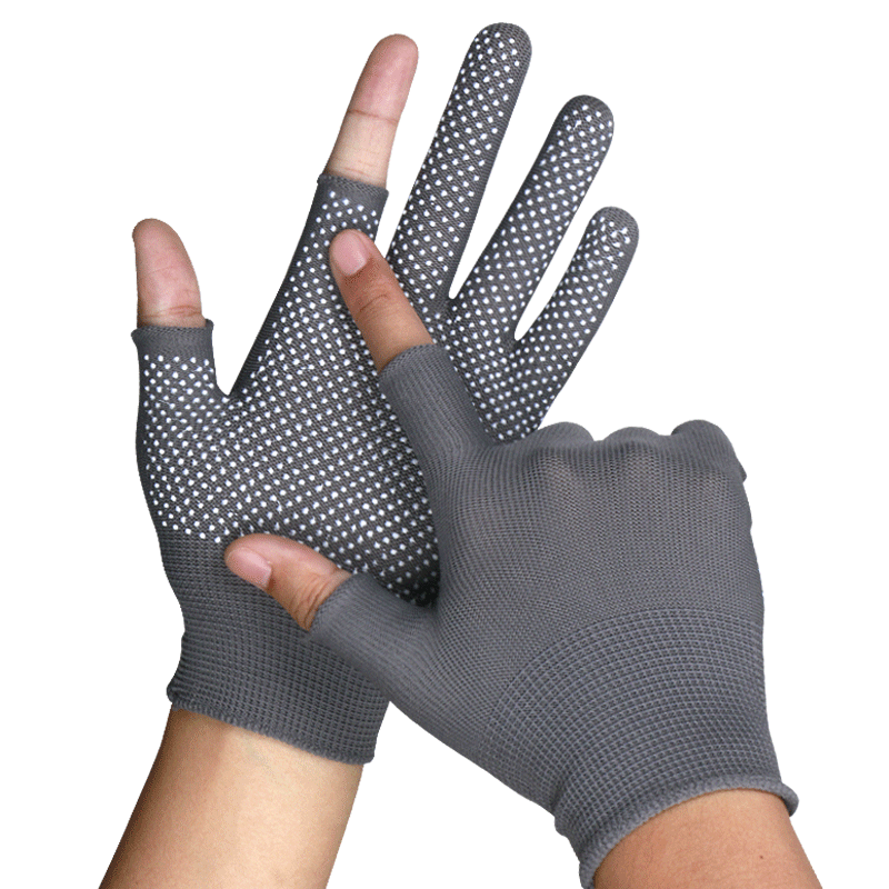 Maozheng Fingerless Gloves Labor Protection 10 Pairs Anti-Slip Wear-Resistant Sorting Packing Handling Express Delivery Worker Work Fingerless Nylon Glue Dispensing Gray
