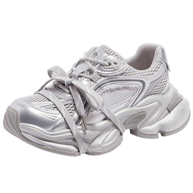 CAMEL Silver Star Dad Sneakers Women Mesh Patchwork Height Increasing Casual Shoes L26S283083W Silver (Breathable Mesh) Size 38