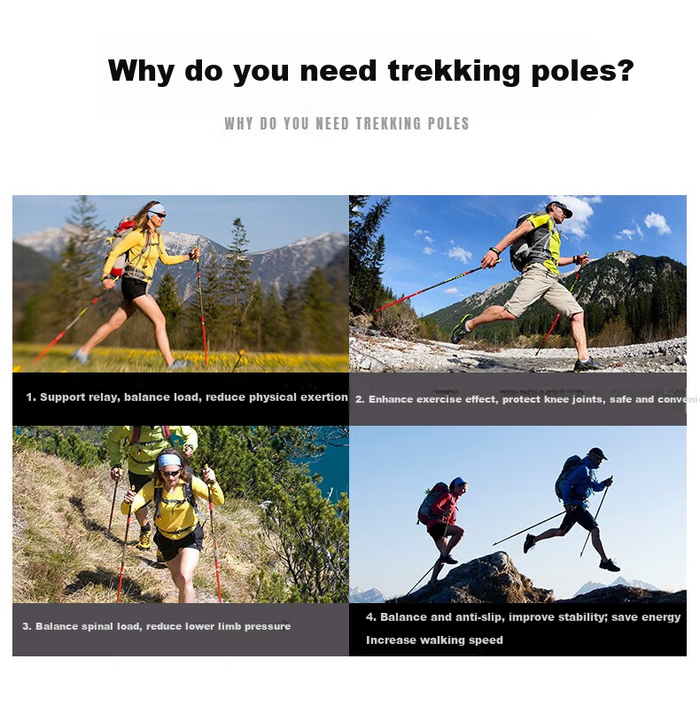 LEKI Champion Cross-Country Poles Outdoor Hiking Mountaineering Poles Internal Lock Carbon Fiber Folding Z Poles 115cm (Pair) 2