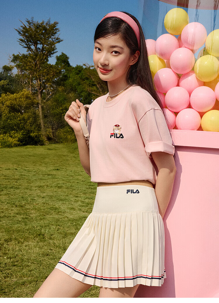 FILA Official 2026 Summer Couple Short Sleeve T-Shirt Casual Loose Fit Cotton Cat Knit Tee 40