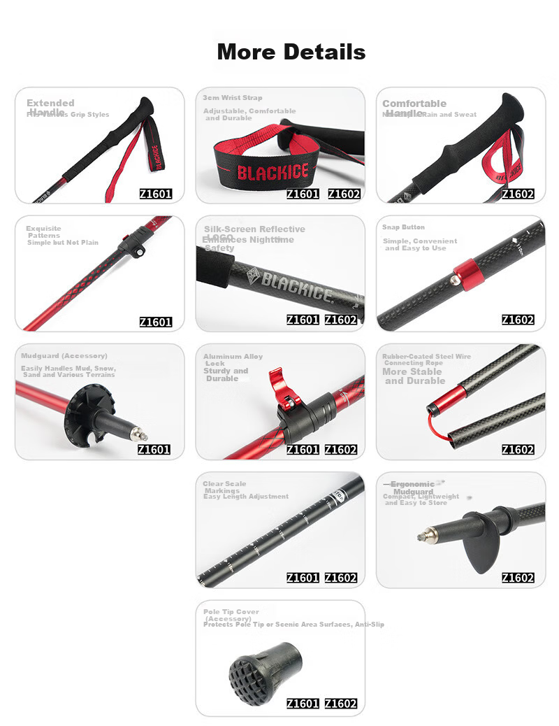 Black Ice Outdoor Hiking Trekking Poles Foldable Carbon Fiber Lightweight Portable Walking Sticks 5