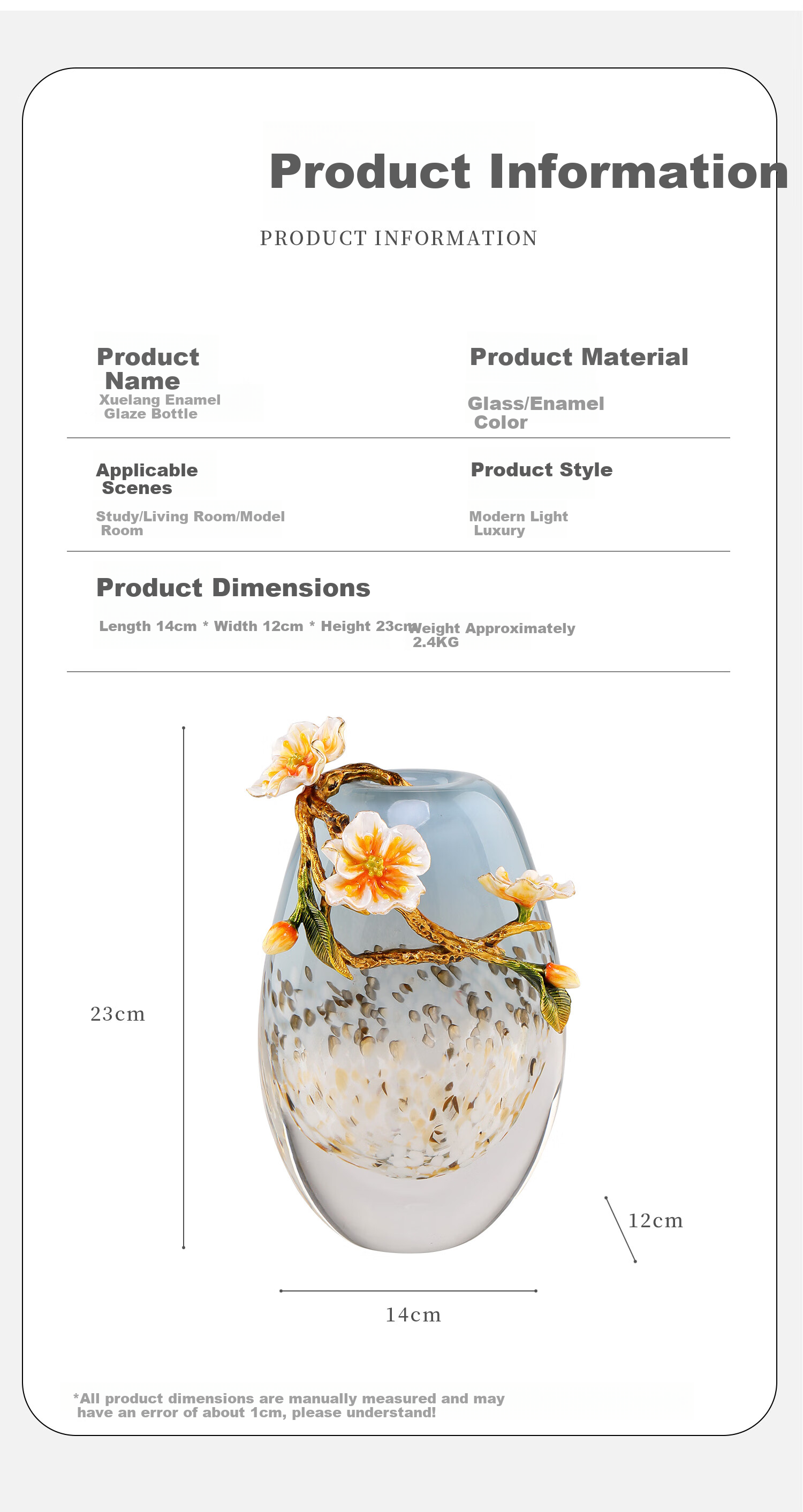 Mr. Nan Chu Enamel Color Snow Wave Luxury Glass Vase Flower Pot Living Room Study Office Decoration Housewarming Opening Gift 9